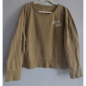 Life Is Good Sweater Women's XL Green Olive, Cotton Polyester, 22 Inch Of Armp T